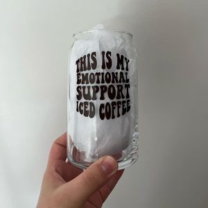 emotional support iced coffee 16 oz cup available with or without lid and straw